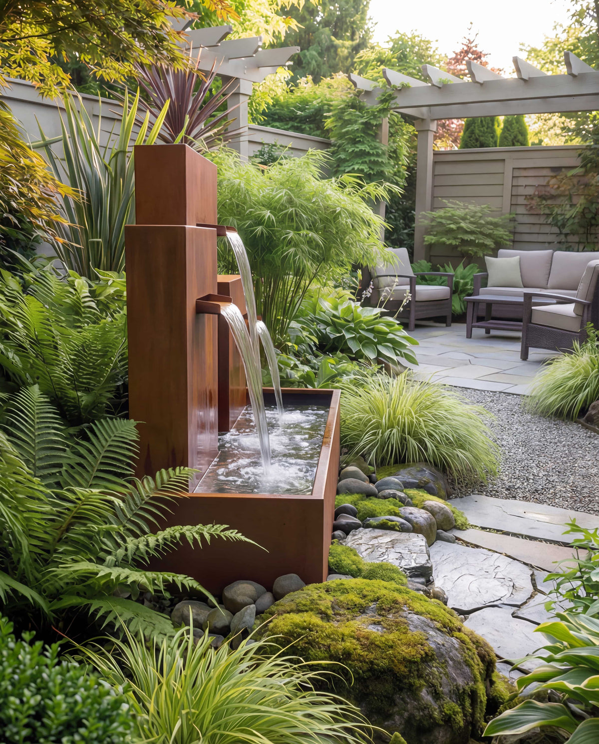 CW300 Corten Architectural Triple-Tier Waterfall – Damla Waterfall Designs